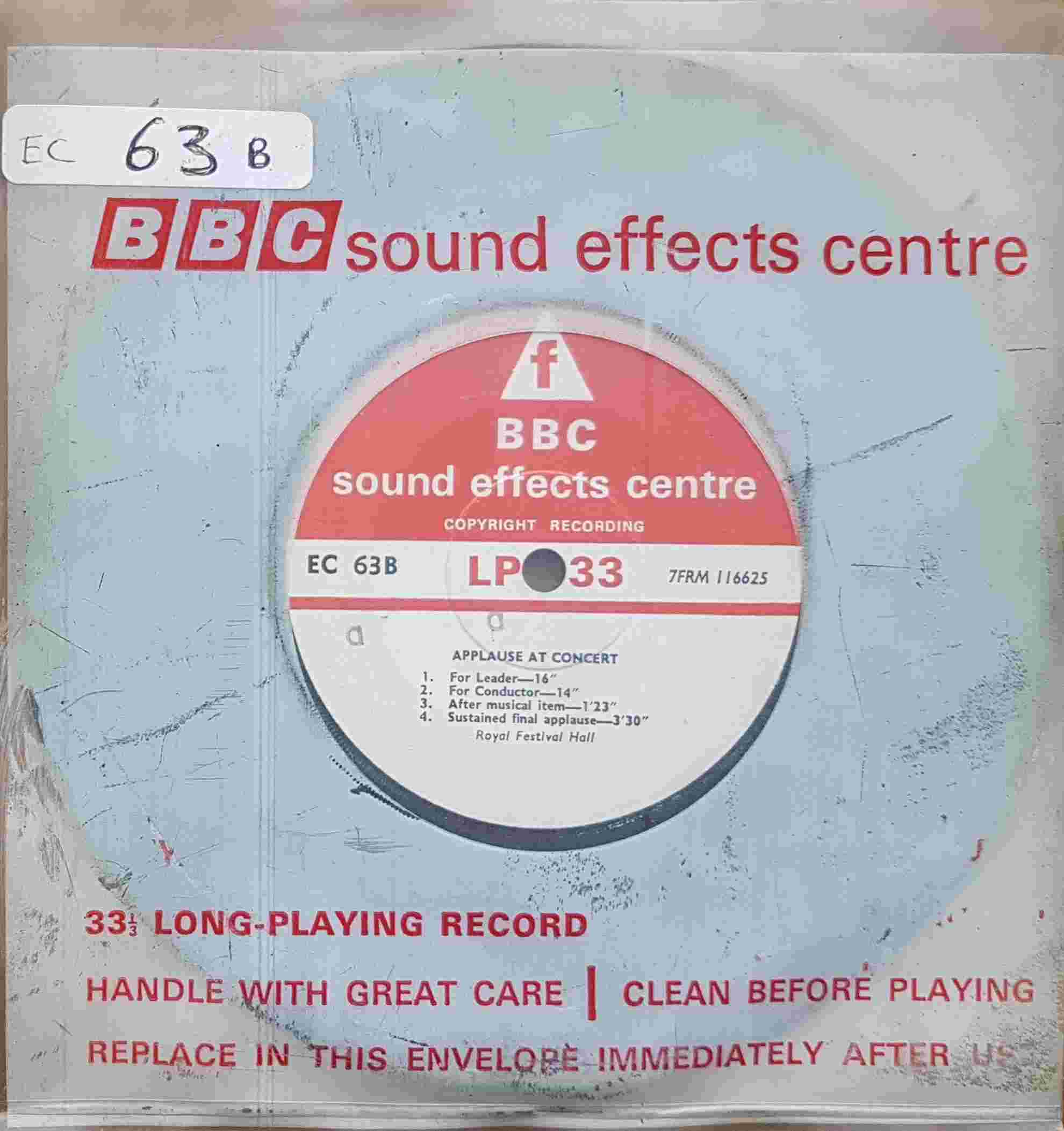 Picture of EC 63B Applause at concert by artist Not registered from the BBC records and Tapes library